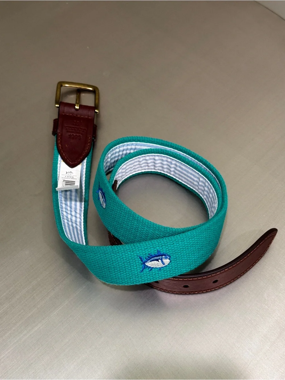 Southern Tide NWT Teal Blue Skipjack 38 Embroidered Web Belt
